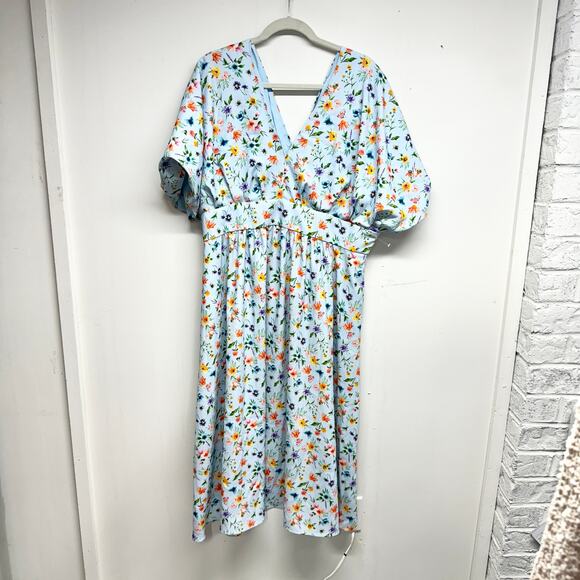 Alexia Admor Womens August Midi Dress Halogen Garden V-neck Plus Size 1X - Picture 2 of 5